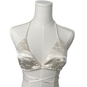 SKIMS Cream Satin Triangle Bralette with Wrap Straps Size L